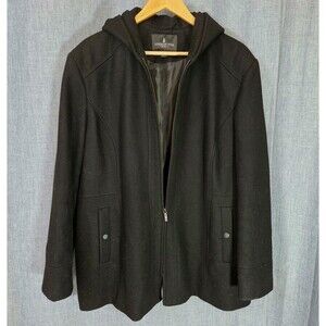 London Fog Hooded Stadium Jacket Wool Blend Women's XXL Lined Black Full Zip